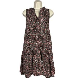 BB Dakota x Steve Madden Floral Print Y2K Peasant Dress Casual Cute Black Pink S